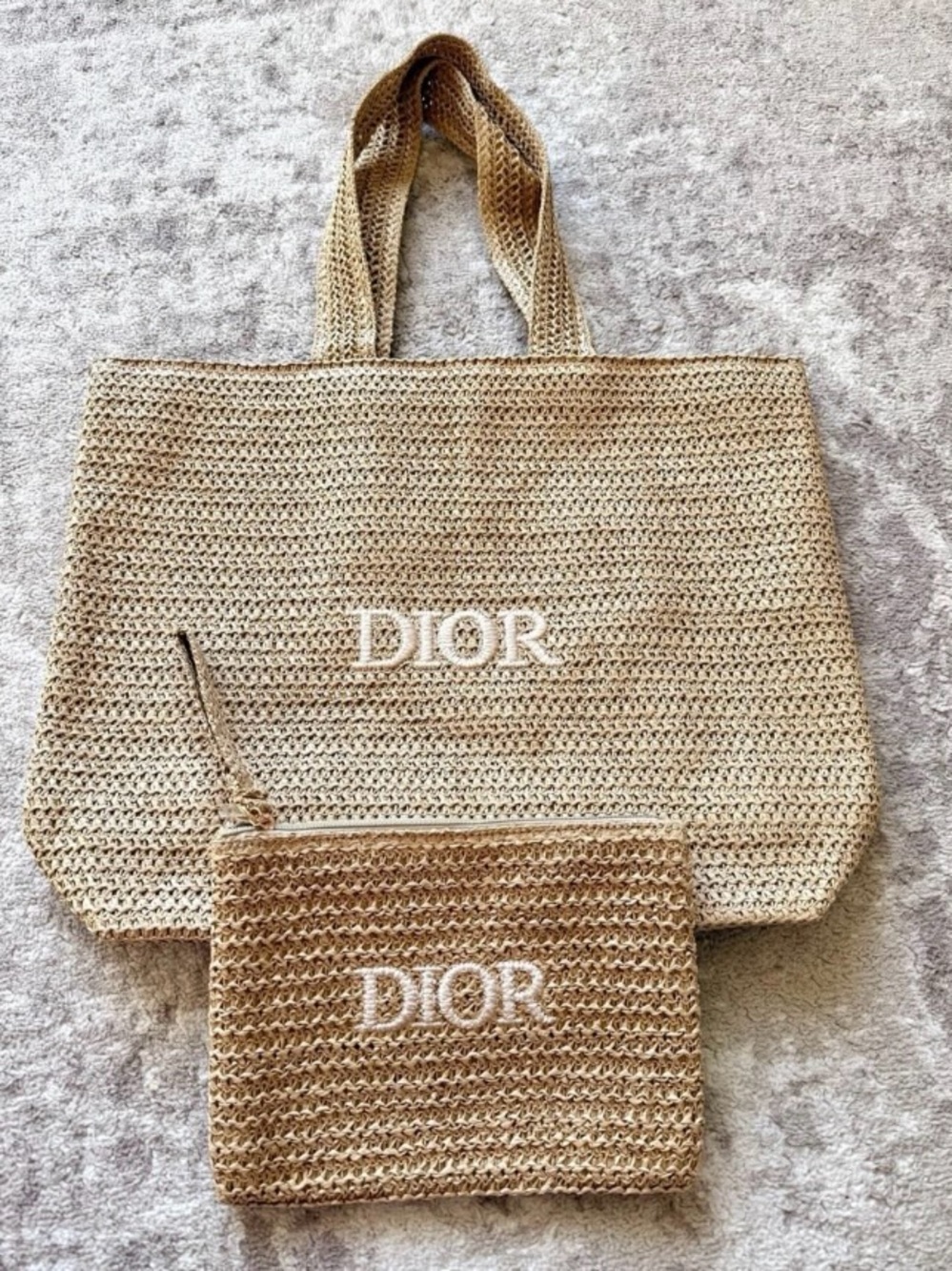 Dior Natural Beige Raffia Tote with Pouch